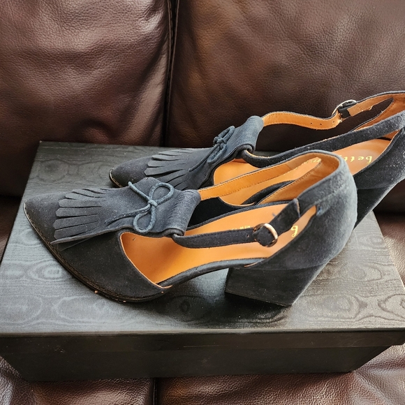 BETTYE MULLER BLUE SUEDE SHOES SCULPTED THICK HEEL SIZE 8 - Picture 2 of 6